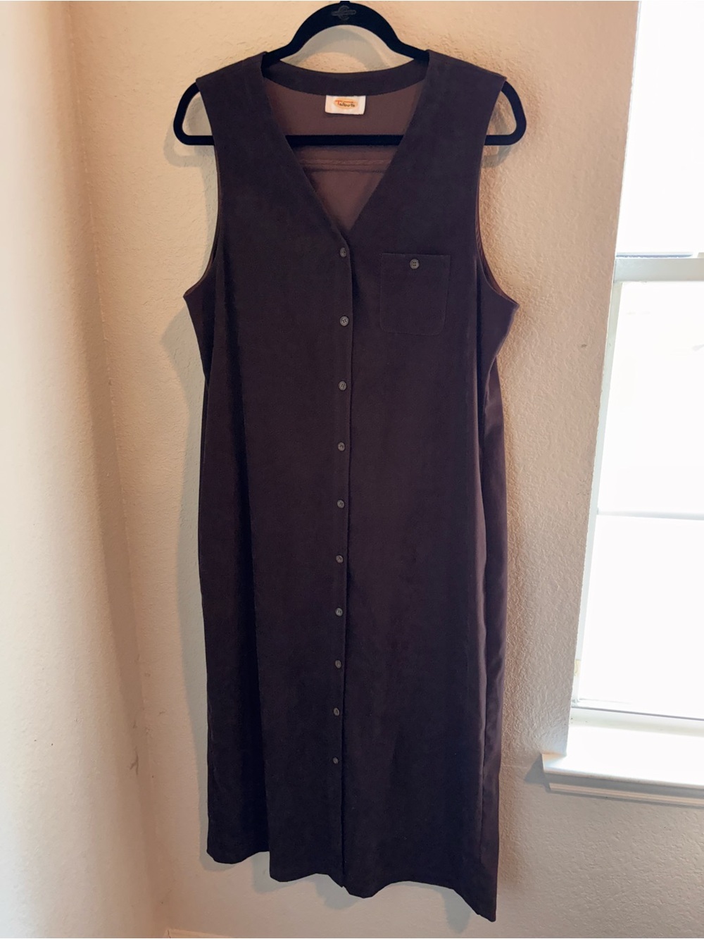 Vintage Talbots Sleeveless Button-Front faux suede Brown Dress